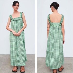 Kowtow Women Orchard Dress Green White Gingham Check Size XL Cottage Coastal